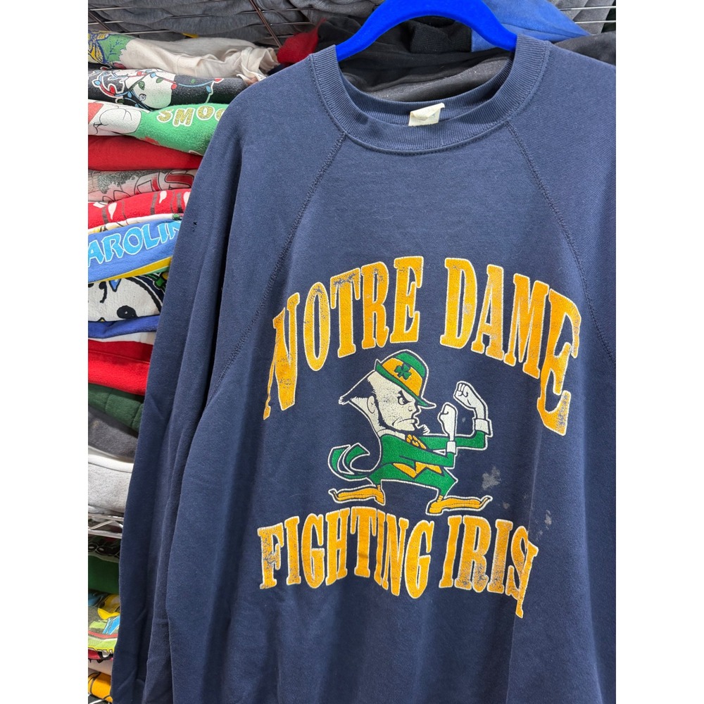 Vintage Artex Notre Dame Fighting Irish Sweatshirt Navy Blue XL Leprechaun 6639